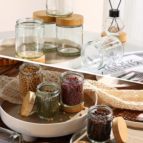 24 Pcs Glass Cosmetic Jars Empty (Natural Wood / 8 oz)