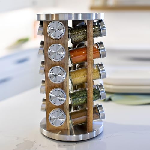 20 Jar Rotating Spice Rack (Light natural wood)