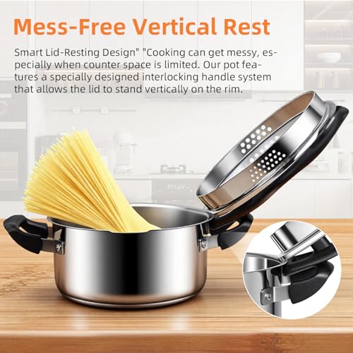Stainless Steel Stock Pot with Pour Spout and Strainer (CYRSP2021S1 / 5 Quarts)