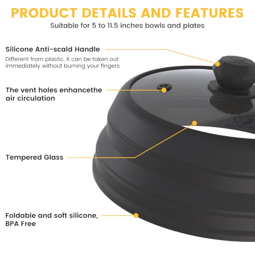 Silicone Microwave Splatter Cover Collapsible for Food Plate Bowl 10.8 inch (black / 10.8 inch)