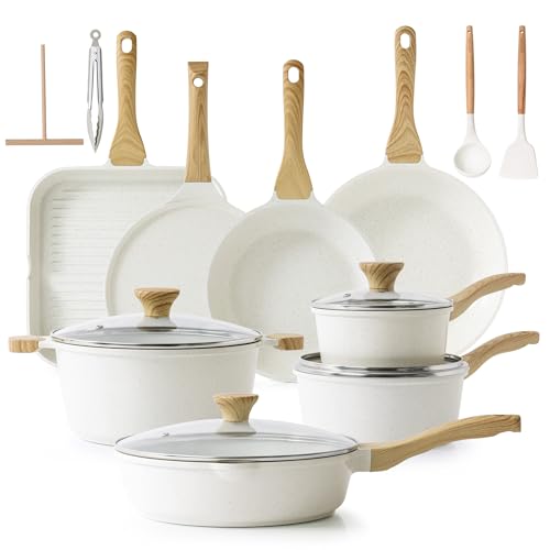 23 PCS Non Toxic Ceramic Cookware Set (White / Large)