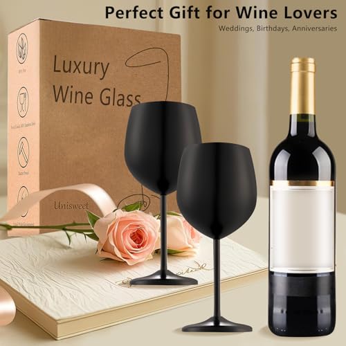 Unbreakable Stainless Steel Wine Glasses Set of 2 (Matte Black / Set of 2)
