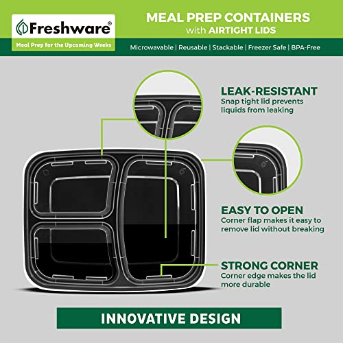 Meal Prep Containers [21 Pack] 3 Compartment with Lids (24OZ-21PK)