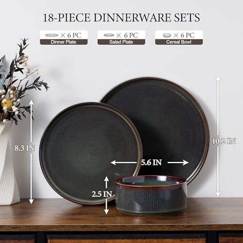 Stoneware Dinnerware Sets (Blackish Green / 18pcs for 6)