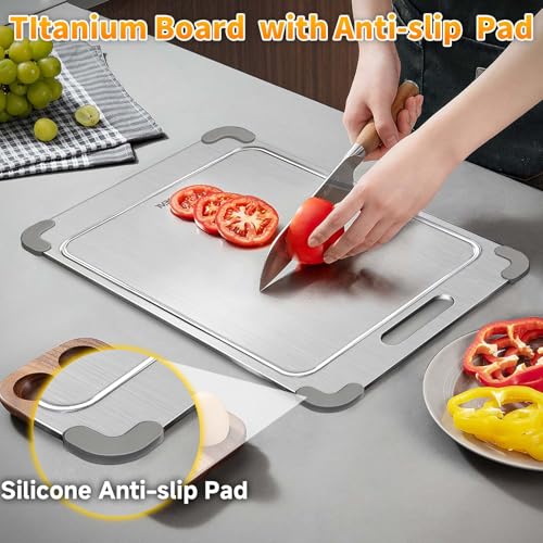 14*10" Pure Titanium Cutting Board with Groove and Silicone Corner (Gray / 10 * 14 IN)