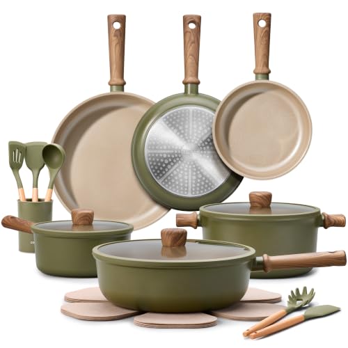 21pcs Ceramic Cookware Set (Green / 21 pieces)