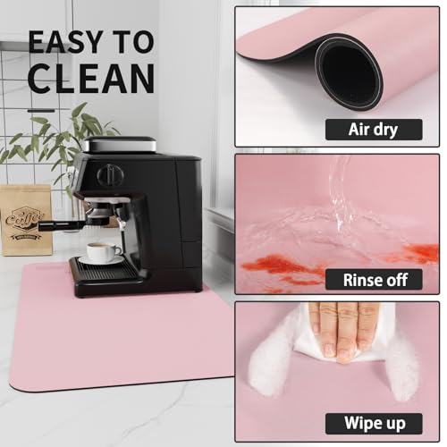 Coffee Mat Absorbent Hide Stain Rubber Backed Dish Drying Mat for Kitchen Counter (Pink / 17" x 31.5")