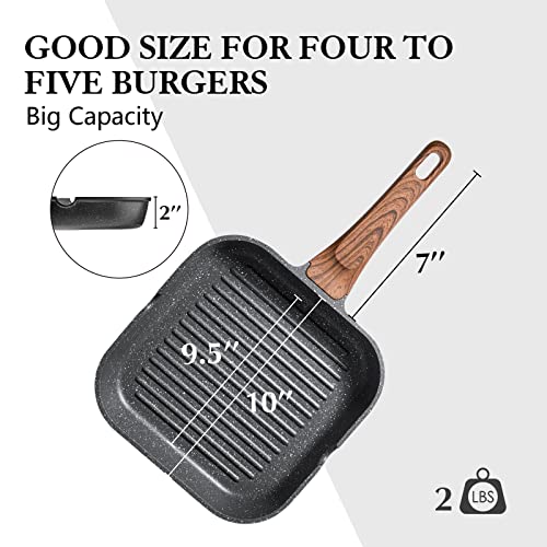Nonstick Grill Pan for Stove Tops (Gray Granite / 9.5 Inch)