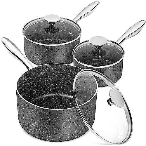 Nonstick Sauce Pan with Lid 1QT (1＋2 +3 Quarts)