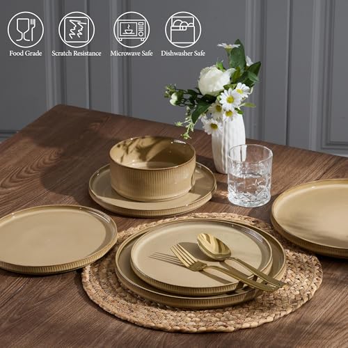 12 Piece Plates and Bowls Sets (Caramel Khaki / 12pcs for 4)