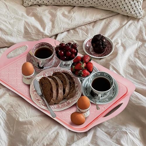 Large Non Slip Serving Tray with Handles (Pink)