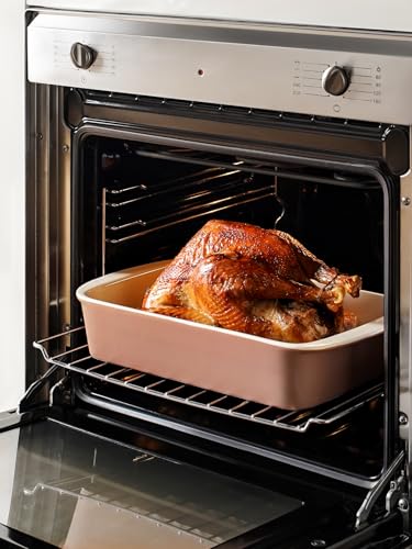 Ceramic Casserole Dishes for Oven with 304 Racks (Dusty Pink / 13.7"+11"+8.3")