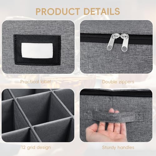 Wine Glass Storage Box with Dividers (Grey / 2 Pack Wine Glass Storage Box)