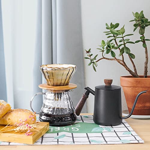 Pour Over Coffee Maker Set with Black Gooseneck Kettle Wooden Storage Tray Coffee Dripper Glass Server Coffee Scoop DIY Manual Coffee Maker Set (coffee maker set)