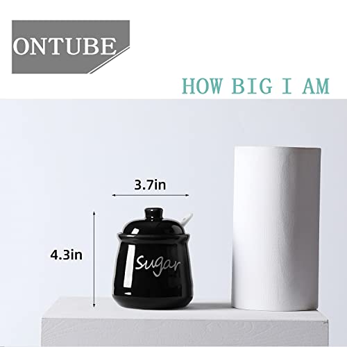 Ceramic Sugar Bowl with Lid and Spoon 12oz (Black)
