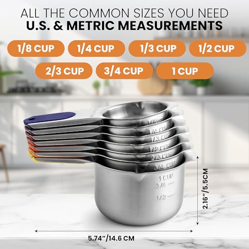 7 Magnetic Stainless Steel Measuring Cups Set (Mountain Sunrise / Magnetic - Set of 7)