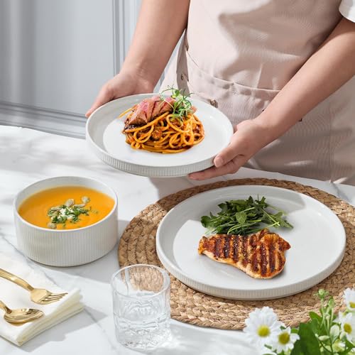 12 Piece Plates and Bowls Sets (Speckled White / 12pcs for 4)