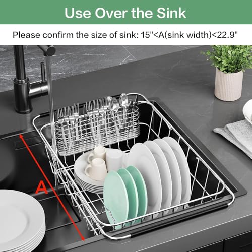 Large Dish Drainer Rack in Sink Adjustable (Medium - 14.96×11.02×5.35 Inches)