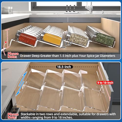 Spice Drawer Organizer (8 pcs, 9" to 18" Width)