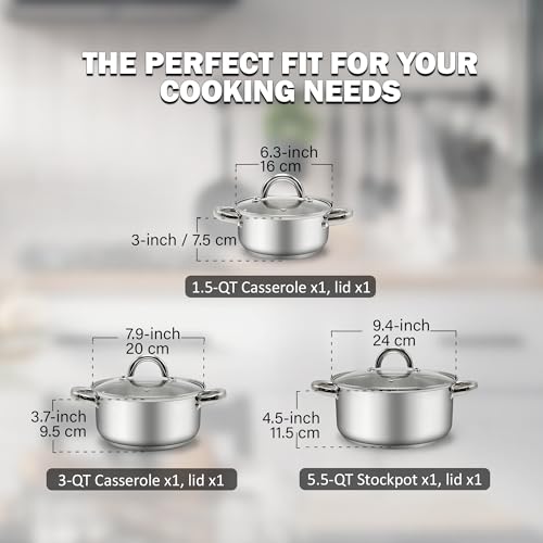 Basics Stainless Steel Cookware Sets (6 Pieces / Stainless Steel Silver Handle)