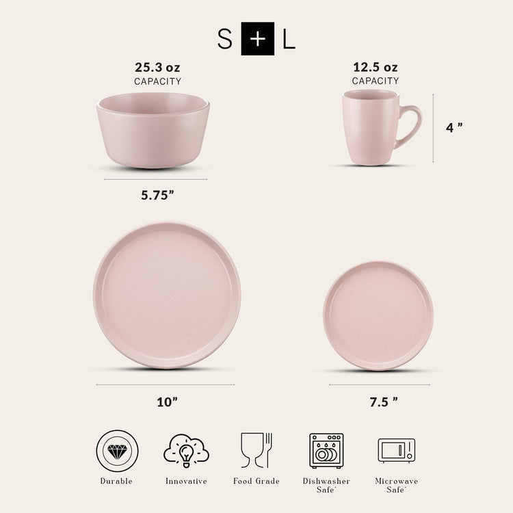 Albie Stoneware 16 (16 Piece - Service for 4 / Pink)