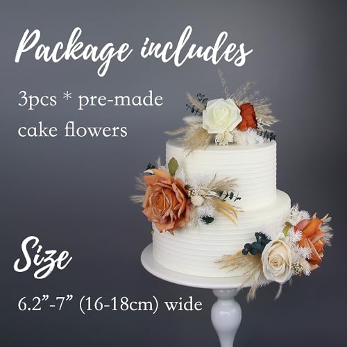 3Pcs Premade Cake Flowers (Terracotta & Beige)