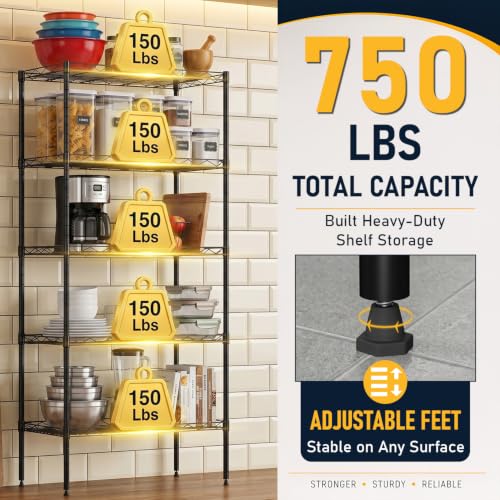 5 Tier Wire Shelf (Black / 22×12×48)