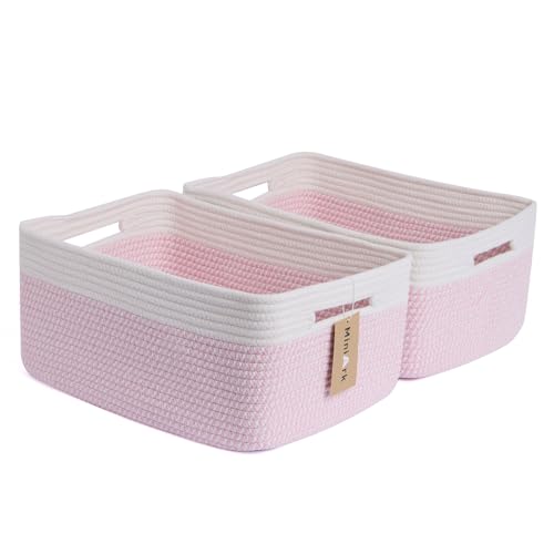 Large Storage Baskets for Shelves (2pcs-L17×W13×H7.5" / Woven Pink)