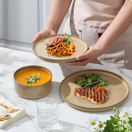 24 Piece Stoneware Dinnerware Sets (Caramel Khaki / 24pcs for 8)