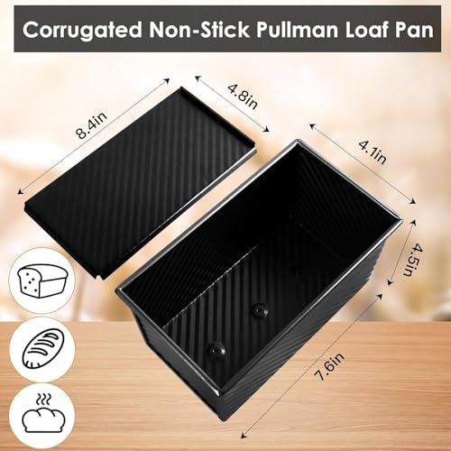 2 Pack 1 Lb Pullman Loaf Pan with Lid (8.3inch / Black)