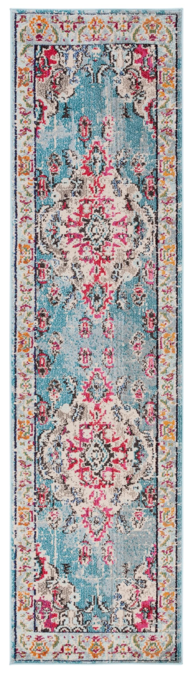 Monaco Runner Rug 2'2"x12' (2'2" x 12' (Runner) / Light Blue/Fuchsia)