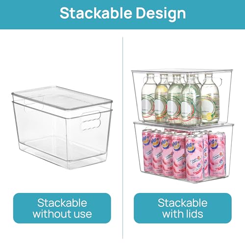 8 Pack Clear Stackable Storage Bins with Lids and Handles (XL(13"L x 7.4"W x 7"H))