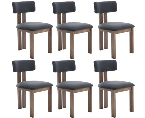 Dining Chairs Set of 6 Linen Fabric Diner Chairs Farmhouse Wood Chairs for Kitchen and Dining Room (Linen, Charcoal / 6 CHAIRS)