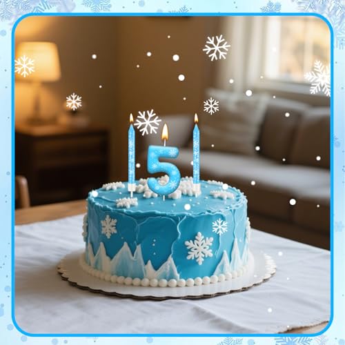 13PCS Snowflake Themed Birthday Candles Number 5 Set (Blue+White / 5)