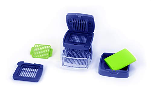 Garlic-A-Peel Garlic Press, Crusher, Cutter, Mincer, and Storage Container - Includes Silicone Garlic Peeler - Easy to Clean - Stainless Steel Blades – (Blue), standard (Standard / Blue)