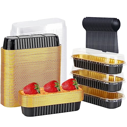 Mini Loaf Pans with Lids 100 Pack (Black / 6.8 oz)