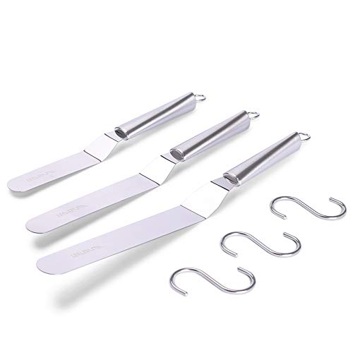 Offset Spatulas Cake Icing Knife 6 8 10 Inch with 3 Metal Hook Angled Cake Frosting Decorating Spatula Set of 3 (Stainless steel icing spatula 6, 8, 10 inch)