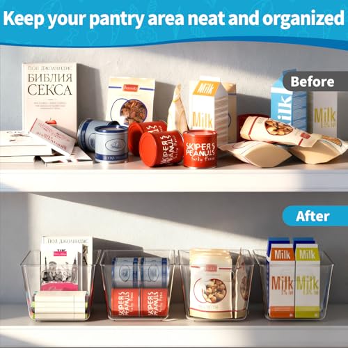 Clear Fridge Organizer Bins with Handles (4 Pack / L with Handles (11.5"L x 7.5"W x 6"H))