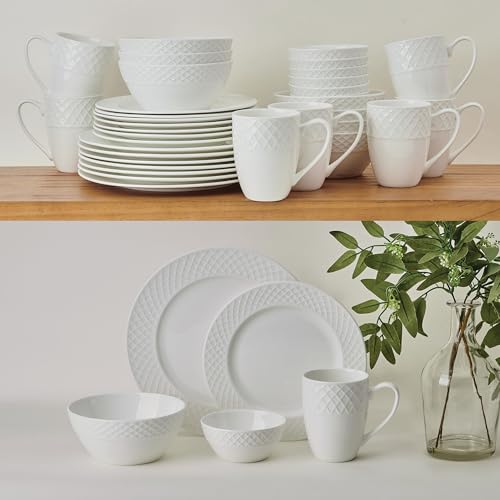 Trellis 40 Piece Dinnerware Set Service for 8 Bone China White (Trellis)
