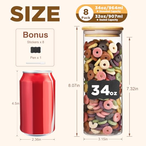 34oz Glass Food Storage Jars (34oz*8pc)