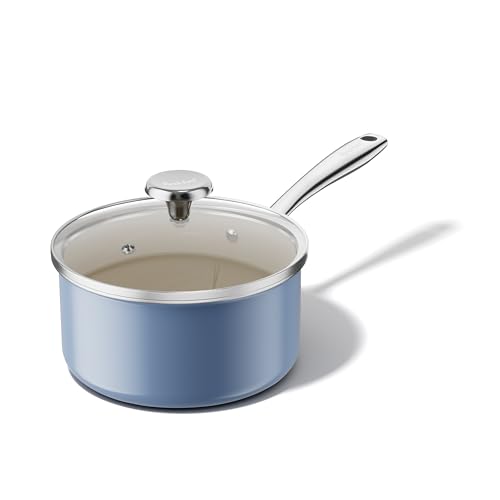 2.5QT Nonstick Ceramic Sauce Pan with Lid (Blue / 2.5 Quarts)
