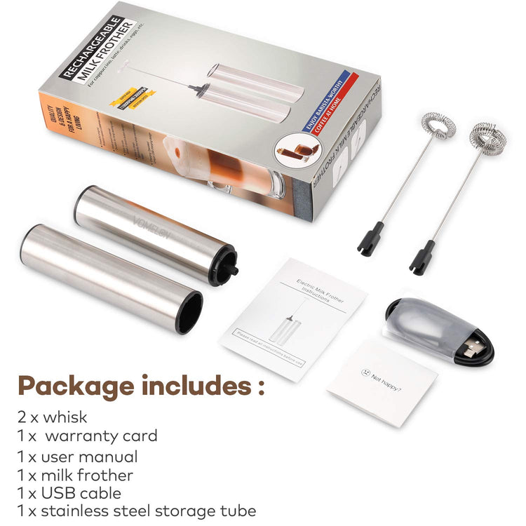 Rechargeable Milk Frother Battery Operated (Silver 2 Speed)
