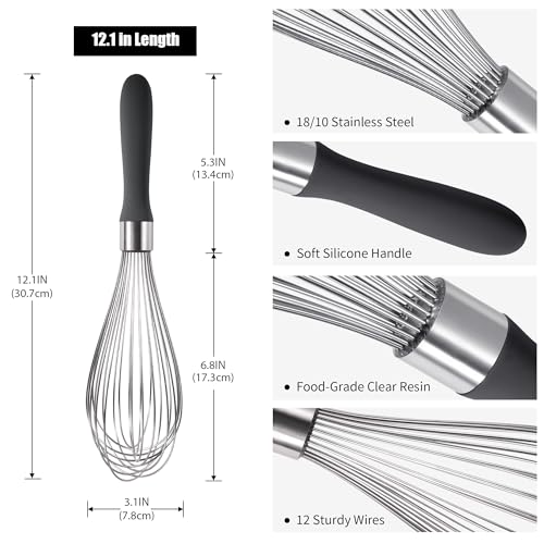 18 8 Stainless Steel Balloon Whisk for Cooking (L / Black)