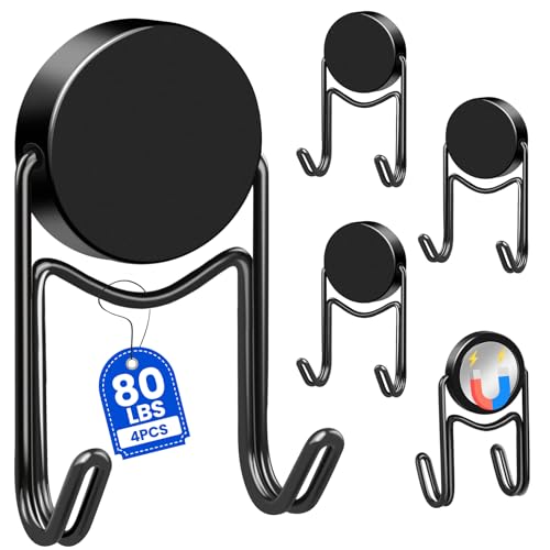 Magnetic Hooks for Cruise Cabins 80Lbs+ Heavy Duty Magnet Hook (Black / 1.26in×2.36in-2)