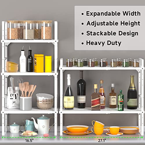 Expandable Storage Shelf (White 2 Packs / Small - 8.1"W x (16.5"-27.1")L x 9.8"H)