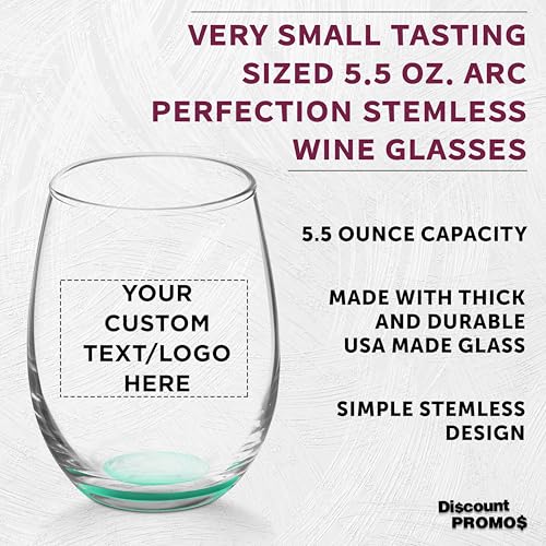 Custom Stemless Wine Glasses by ARC 5.5 oz Set of 12 (- Custom - Green / 12/50/100 Glasses)