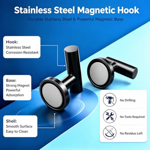 Magnetic Hooks Coat Magnet Hooks for Hanging (Black 4pcs 1.78in)