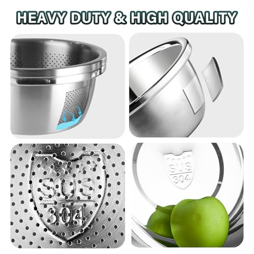 304 Stainless Steel Colander 5QT Microporous Colander & Large Bowl for Kitchen (5QT)