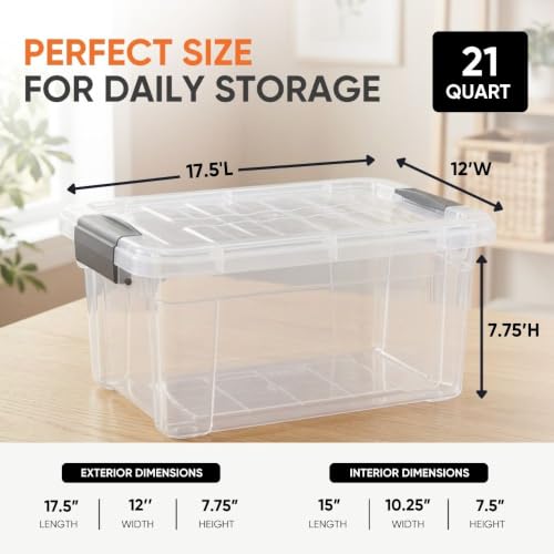 21 Quart Clear Plastic Storage Boxes with Lids (21 Quarts)