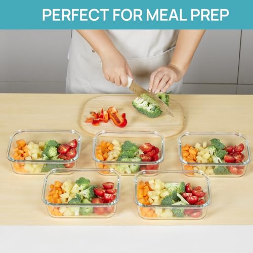 5 Pack 35oz Glass Food Storage Containers with Lids (Grey / 35oz)